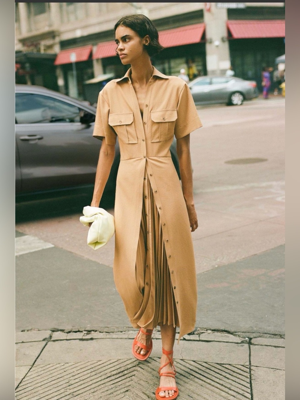ALC Mustard Yellow pleated midi dress/unique Short sleeves flowy dress